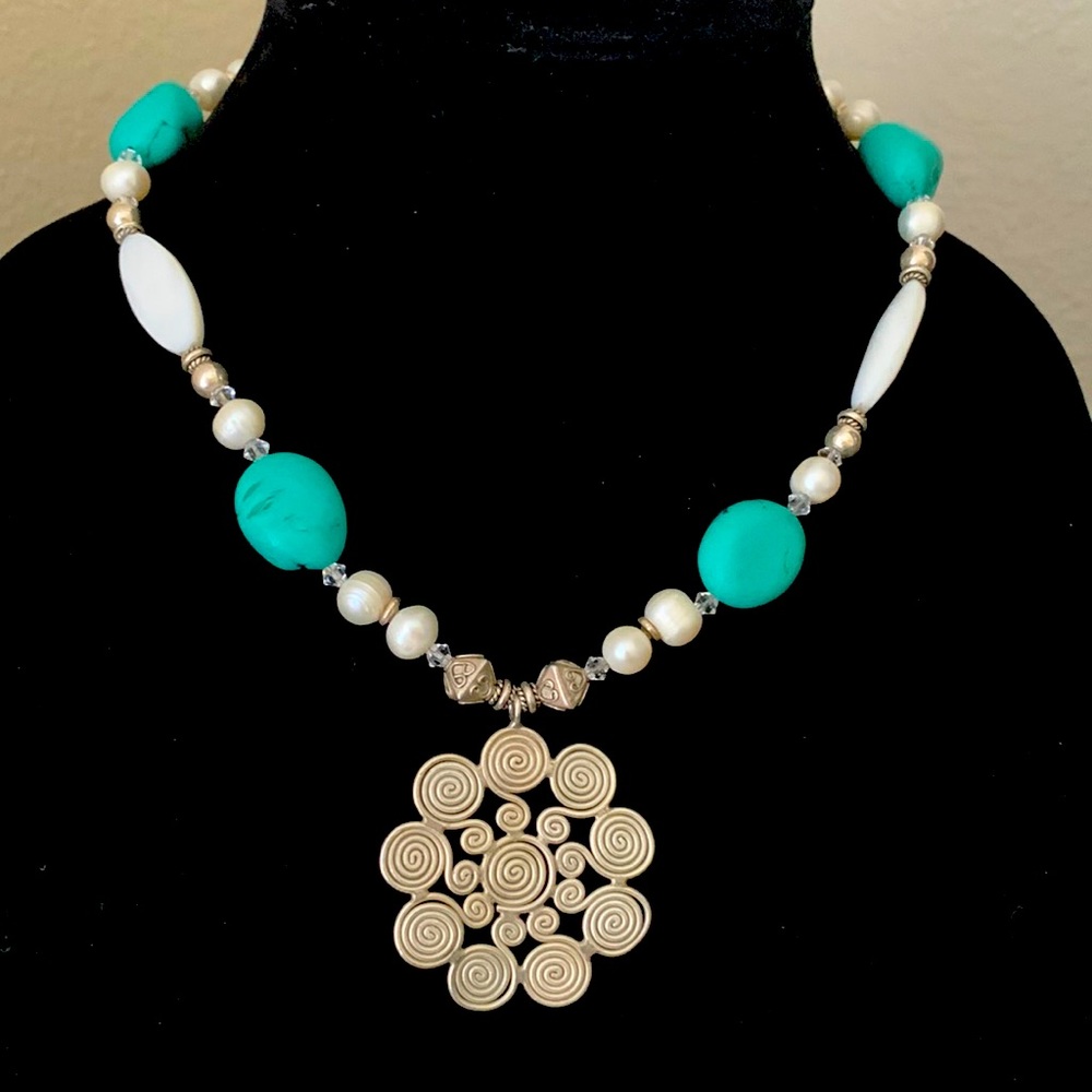Turquoise Mother of Pearl sterling necklace